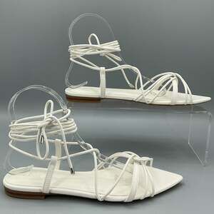 NEW INC Women’s Kharmaa Lace Up Flat Sandals White Size 10M